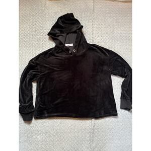 Eye Candy Black Velour Women’s Hoodie Size L Y2K Relaxed Boxy Fit Grommet Detail